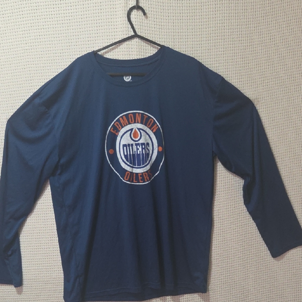 Edmonton Oilers Blue Long Sleeve Shirt Light Weight  Breathable